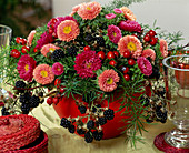 Arrangement with summer asters and blackberries