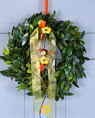 Door wreath of Laurus nobilis (laurel)