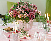 Bouquet with Dendranthema (autumn chrysanthemum), asparagus