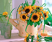 Gießkanne als Vase mit Helianthus (Sonnenblume)