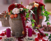 Malus (ornamental apple), rose petals, Amaranthus (foxtail), Rosa (rose hips)