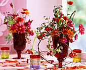 Pink (rose hips), Capsicum (ornamental pepper), Borago (borage), Chrysanthemum