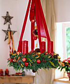 Hanging advent wreath with ribbons