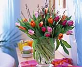 Tulipa (bouquet of tulips) in pink, orange, pink, red-white