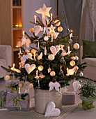 Abies nordmanniana (Nordmann fir, white hearts, baubles, stars and angel wings)