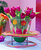 Tulips painted on glass vase