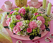 Rose petals, Alchemilla (lady's mantle) wreath