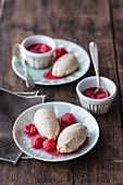 Coconut and vanilla ice cream with marinated raspberries (vegan)