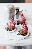 Vegan chocolate cupcakes with raspberry frosting