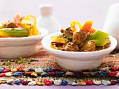 Chicken tagine with celery, saffron and pistachios