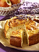 An apple and quark cake with lavender