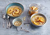 Semolina with nectarines and almond flakes