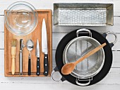 Kitchen utensils for making shrimp wontons with wok vegetables