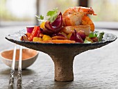 Sweet and sour prawns with mango and peppers