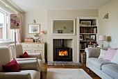 Fireplace and sofa set in living room