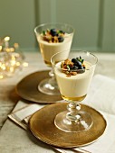 Whisky pudding with a flapjack and blueberry topping for Christmas