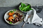 Game cut into strips with chestnut mushrooms and sugar snaps (low carb)