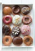 A selection box of a dozen donuts