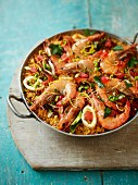 Toasted Paella with Red Prawns and Black Pepper Squid