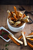Vegan sweet potato fries with ketchup