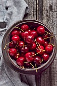 Fresh cherries in a bowl (seen from above)
