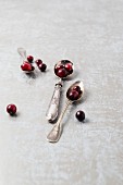 Cranberries on a silver spoon