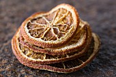 Dried orange slices in a stack