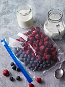 Frozen berries in a freezer bag (smoothie ingredients)