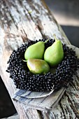 Pears in wreath of dogwood berries