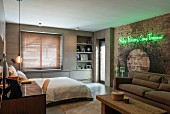 Neon lettering in bedroom