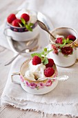 Elderflower ice cream with raspberries