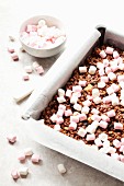 Rocky road slices with rice crispies and dried cherries