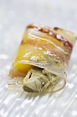 Tapas from 'Sala de Despiece' (egg yolk, ham and foie gras) in Madrid, Spain
