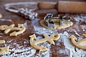 Anchor-shaped ginger butter cookies (unbaked)