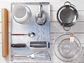 Kitchen utensils for making raspberry and yoghurt tarts