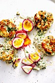 Fishcakes with beetroot eggs (soul food)
