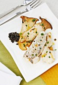 Cod with mushrooms and black olives