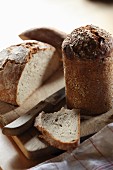 Fresh black bread on a chopping board