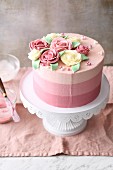 Striped ombre cake with buttercream roses