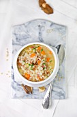 Barley soup with mushrooms and bacon