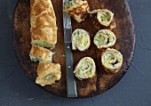 Crêpe rolls filled with vegetables and cream cheese