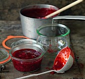 Fruity berry jam being made