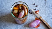 Shallots pickled in sherry vinegar with spices