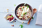 Vegan porridge with pears and cranberries (soya-free)