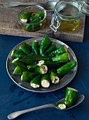 Baked pimientos de Padrón with a vegan nut filling