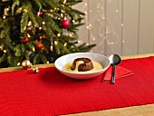 Christmas pudding with custard