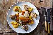 Turkey with dumplings and pumpkin