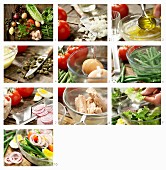 Salatschüssel Niçoise mit Thunfisch, grünen Bohnen und Eiern in Senf-Vinaigrette zubereiten