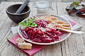 Pasta sauce made of beetroot with ginger