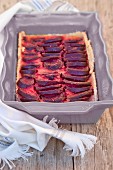 Beetroot quiche in a baking tin